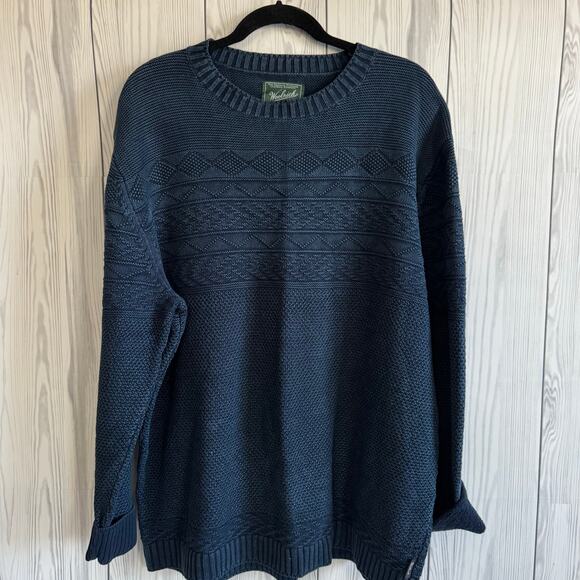 Y2K/90s Vintage Woolrich Mens Cotton Geometric Pattern Navy Sweater Size XL - Picture 1 of 7